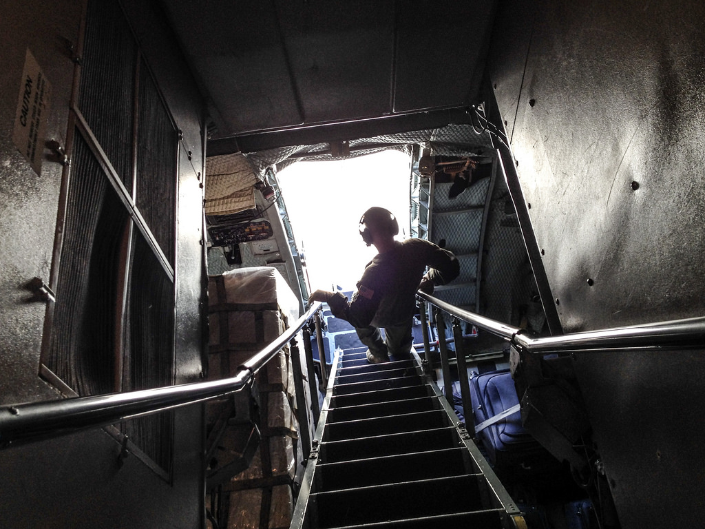 airman descending a staircase