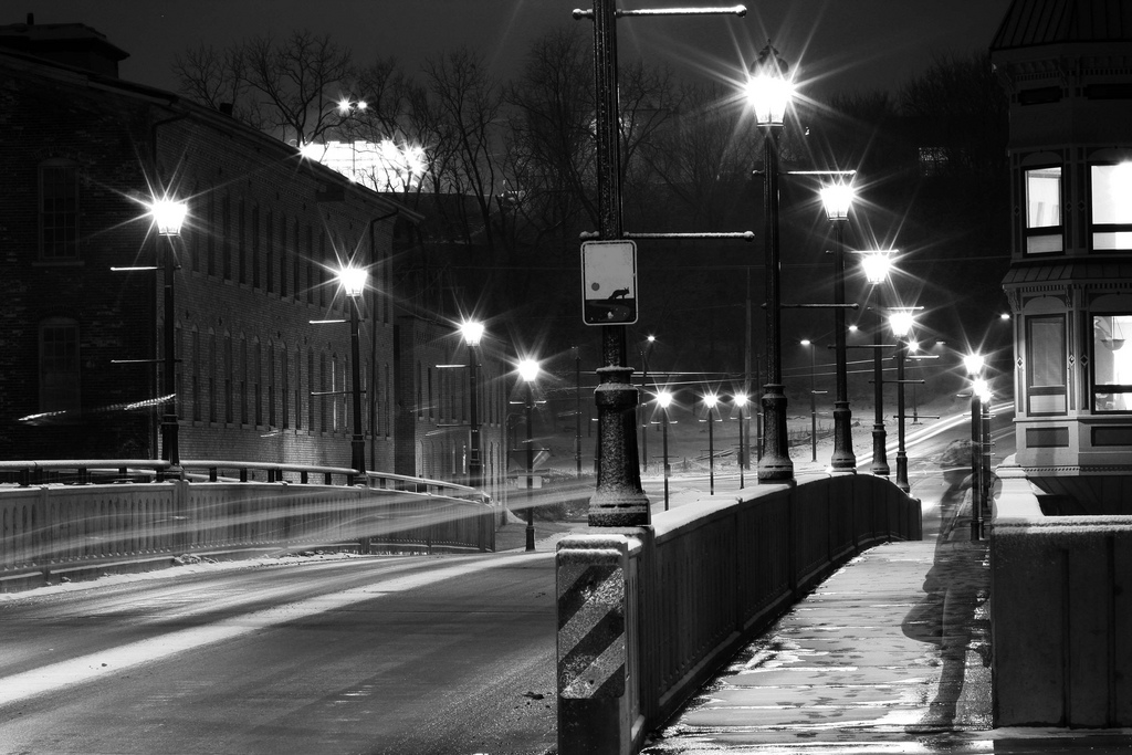 empty street during winter in black and white