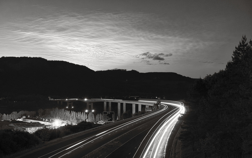 long exposure of the highway in black and white
