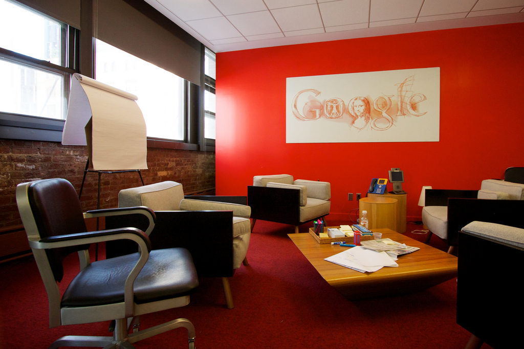google's office with a red wall