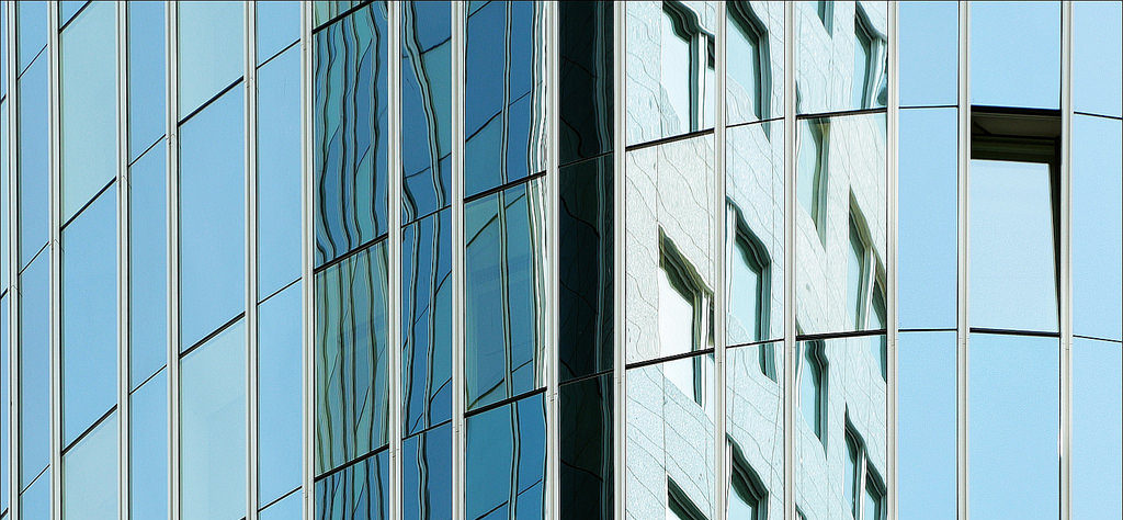 mirrored side of office building